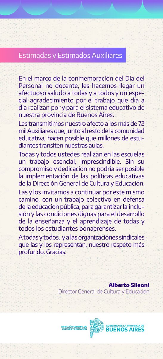 provincial_rrhh's tweet photo. Compartimos el mensaje del Director General para el Personal No Docente en su día, celebrado el viernes pasado. https://t.co/uM17IlcjMz