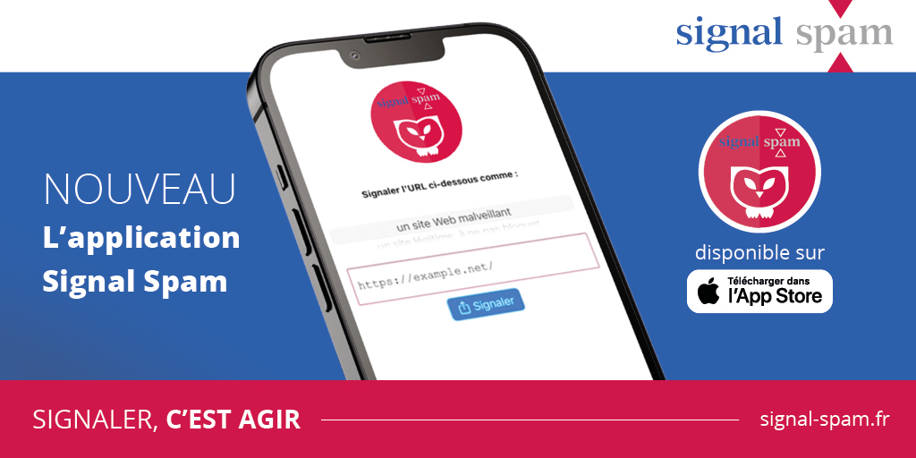 ❌ L'appli mobile Signal Spam est disponible en version iOS📱❌

Vous pouvez désormais signaler tout spam 📩 ou lien malveillant avec votre portable. 

LE petit ➕: elle vous protège au cours de votre navigation 🌐 

Pour télécharger 📲, c'est par ici ➡️ urlz.fr/j3EL