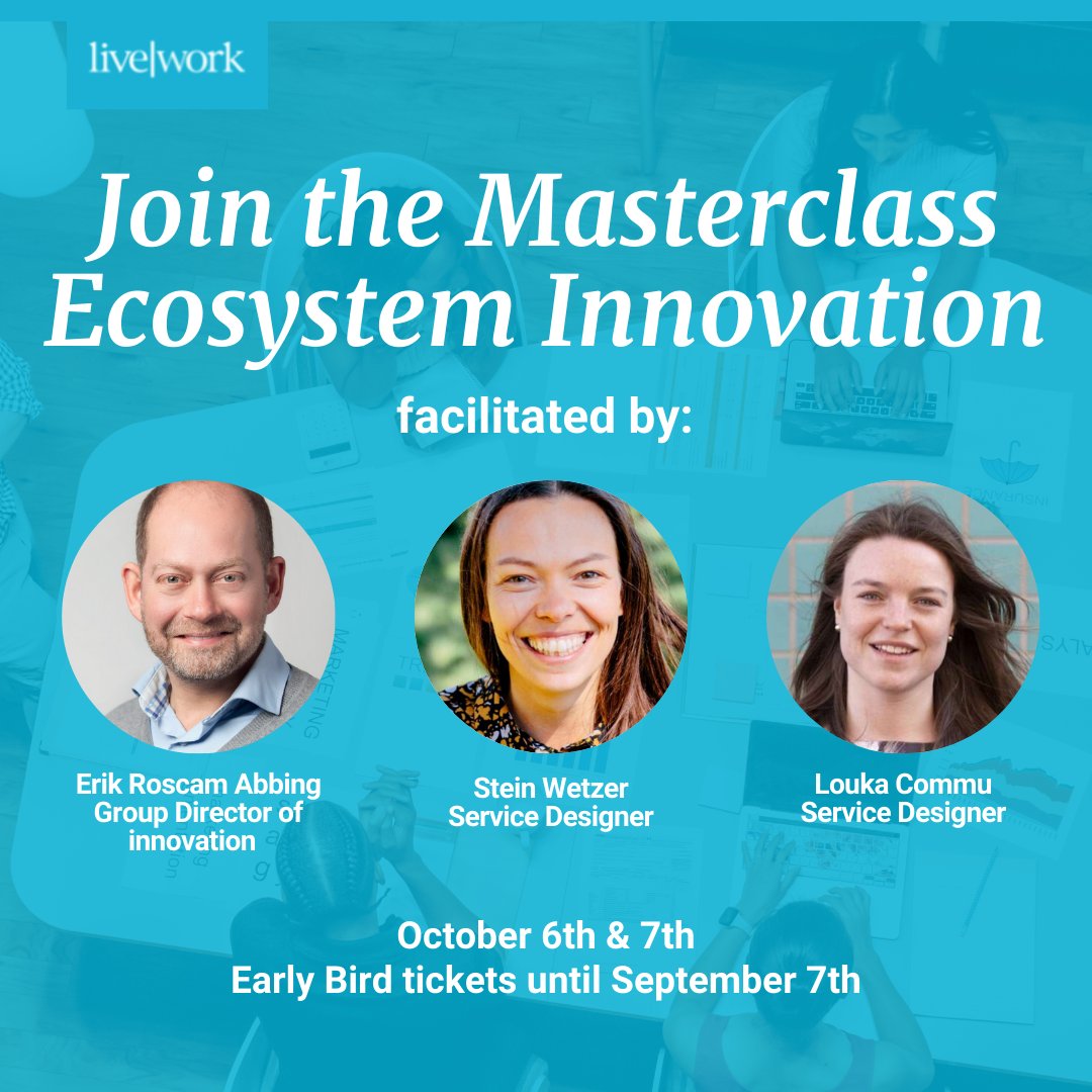 🎓 Join our 2-day Ecosystem Innovation Masterclass in October, facilitated by Service Designers <a href="/Stein/">Jeremy Stein</a> Wetzer, <a href="/LoukaCommu/">Louka Commu</a>, and Innovation Director <a href="/roscamabbing/">Erik Roscam Abbing</a>  

learn more: lnkd.in/emnJXH4b 
#servicedesign #sustainableinnovation
