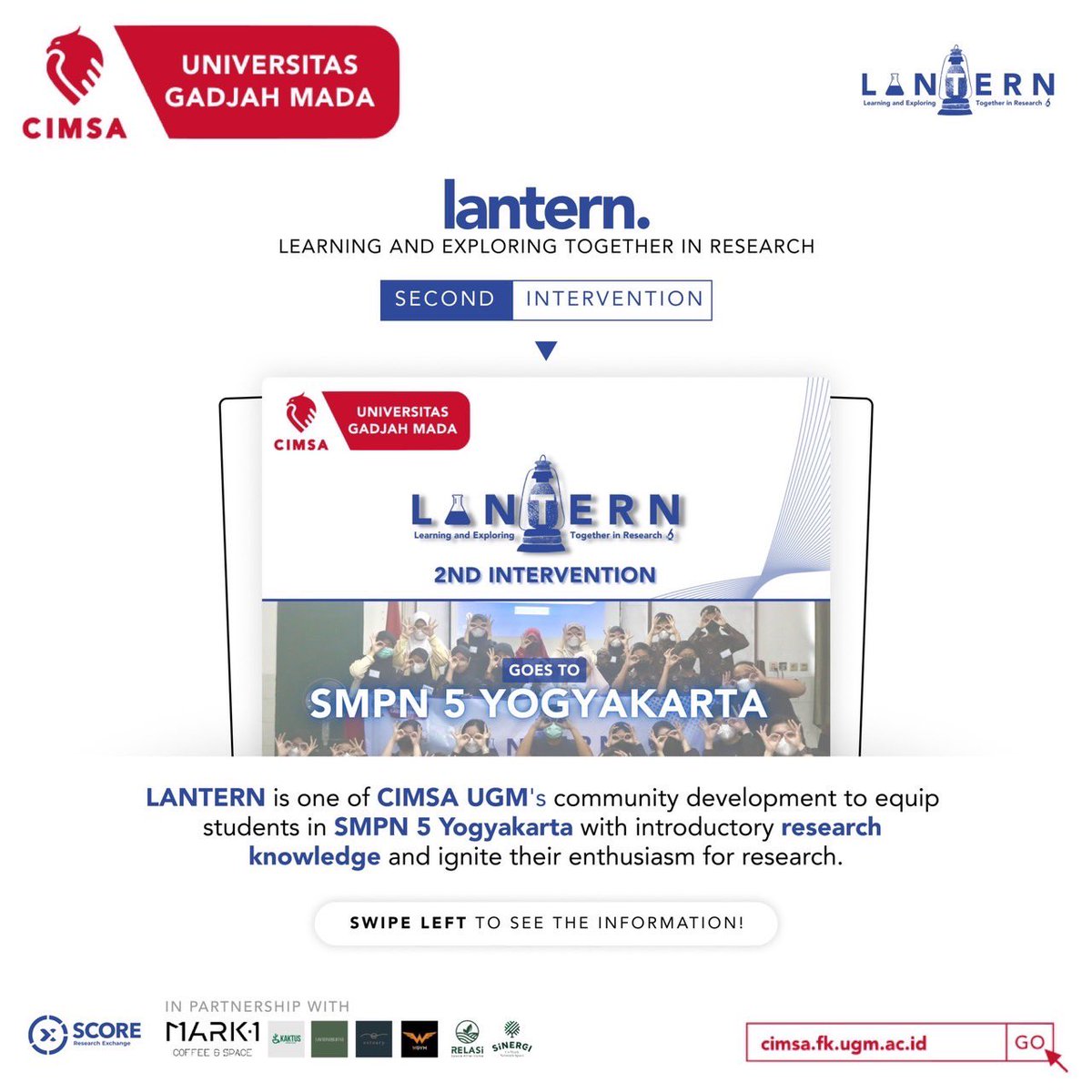 cimsaugm's tweet photo. [LANTERN: LEARNING AND EXPLORING TOGETHER IN RESEARCH - 2nd INTERVENTION]

Mark the dates below!

🗓Day 1 - Wednesday, August 31, 2022
🕔: 18.30-20.30 GMT+7
📍: Online through Zoom Meetings

🗓Day 2 - Friday, September 2, 2022
🕔: 13.00-16.30 GMT+7
📍: SMPN 5 Yogyakarta https://t.co/FXMbTJnycn