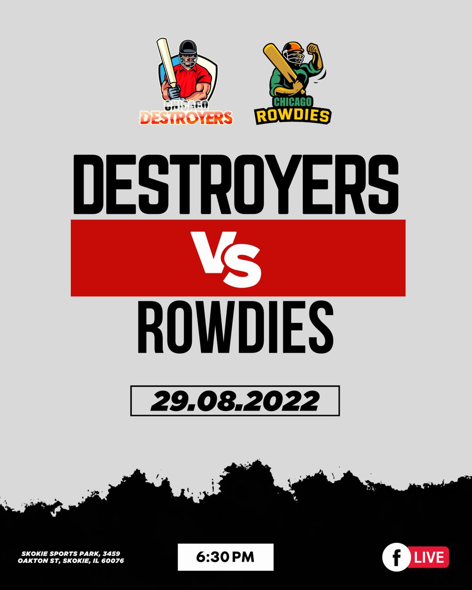 ChicagoCplt20's tweet photo. Match 13: Destroyers vs Rowdies
.
.
.
#chicagopremierleague #chicagorowdies #chicagohurricanes #chicagophantoms #chicagodynamos #chicagodestroyers #chicagoavalanche #chicago #usa #cricket #cricketleague #CPL #usa #usacricket #chicagocricket #chicagolandcricket #majorleaguecricket https://t.co/IfsuYlS0Ie
