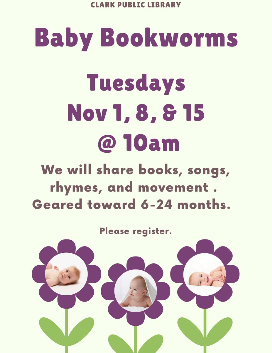 To register, please click on the following link... Baby Bookworms live-clarkpl.pantheonsite.io/event/baby-boo…