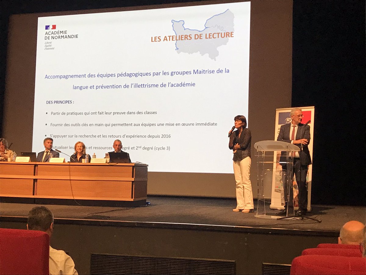 61Ien's tweet photo. Réunion de rentrée académique avec Mme la Rectrice. Intervention de Laurence Schirm et de Yannick Ruban portant sur la fluence : outil mis en place dans l’Orne. @61Ien  #fluence https://t.co/o2iqWr3B56