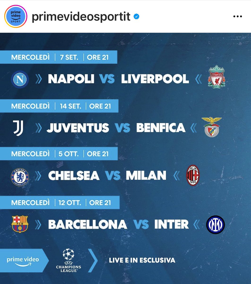 Our first four Champions League matches this season in Italy…magnifico!