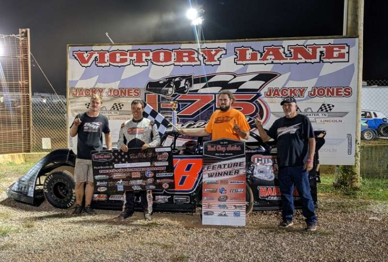 RacecarEng's tweet photo. A BIG CONGRATS to our friend Booger Brooks on 'Parking-It' in Victory Lane for Win #32 of the 2022 race season at I-75 Raceway Saturday night! Can Booger & his team get to an even 40 wins before year's-end? #teamracecar #racecarproud #parkedit #banneryear #Won48 #boogerbrooks https://t.co/sQjoWOqr0C