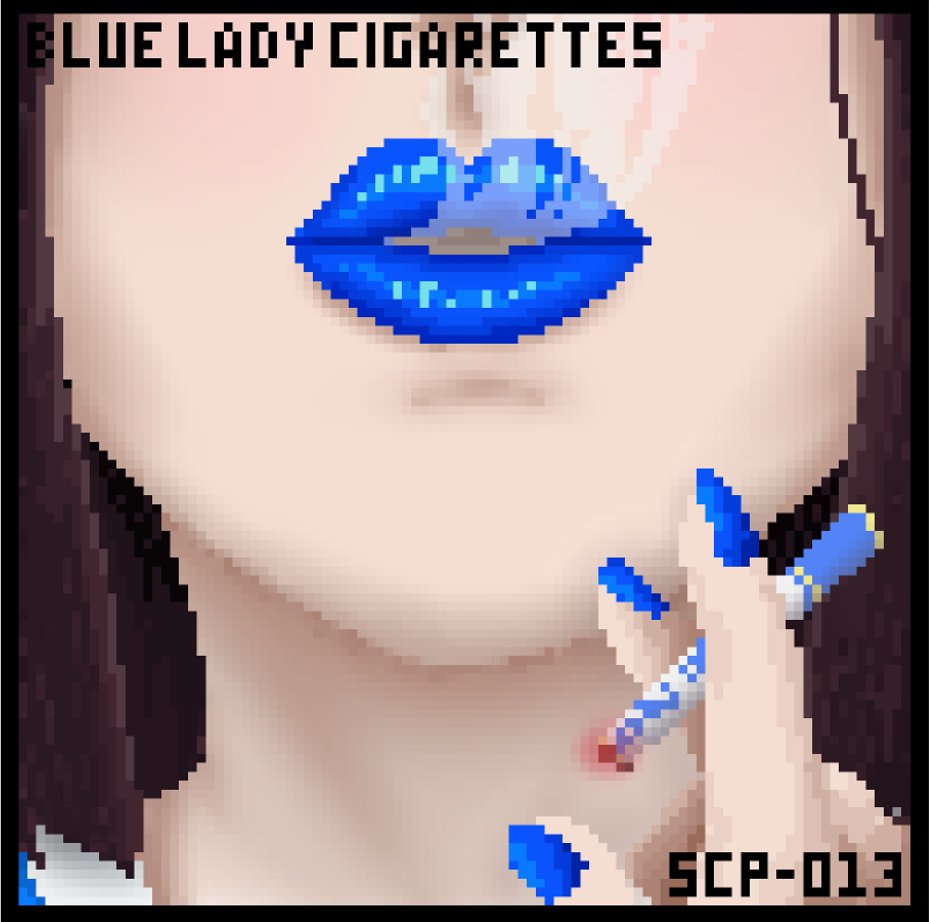 DiadaJesca's tweet photo. The next one :3 here we have the cigarettes that make you change into a whole other person
.
#scp #SCPFoundation #scp013 #blueladycigarettes #pixelart https://t.co/sNsxyQ01VT