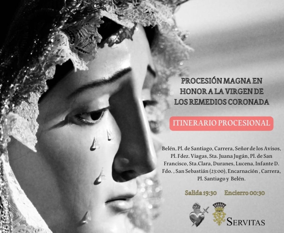 ServitasATQ's tweet photo. 🔴#MagnaAntequera 

Damos a conocer el horario y recorrido del desfile procesional extraordinario que María SSMA. de los Dolores Coronada llevará a cabo el próximo día 10 de septiembre, con motivo de la #MagnaAntequera 

📷: @Bishuly
#ServitasAntequera
#MagnaMariana https://t.co/3zfhc5AeXA