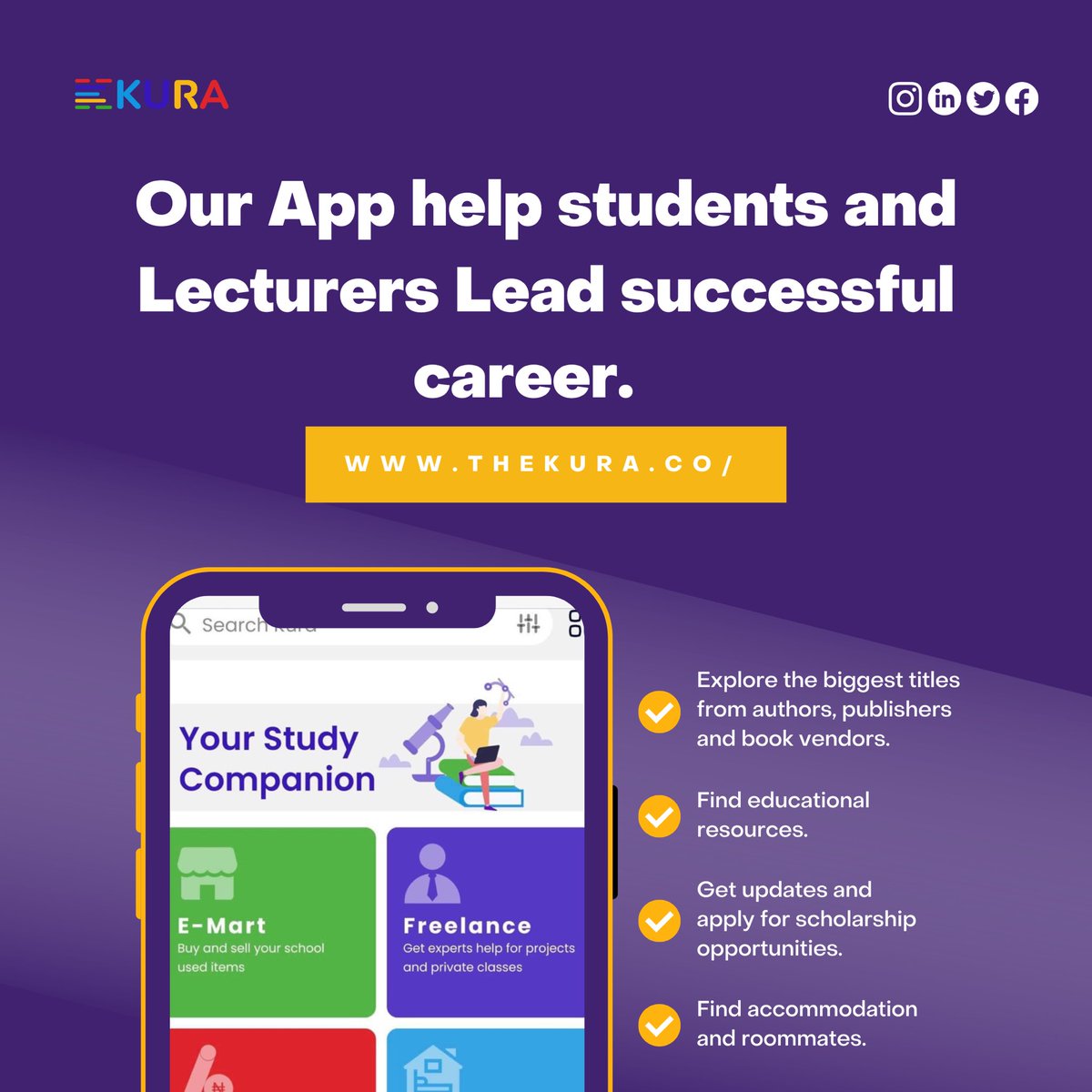 KuraApp's tweet photo. Our App helps everyone in the student community. Leading a successful career starts with Kura App
Learn more: https://t.co/9cAGxPCUsG
.
.
.
.
.
#kuraapp #kuraapp4success #app #Kura #launchkuraapp #edutech #Kuraapphq #studentstools #universitycommunity #ASUUStrikeMustEnd https://t.co/cbmiDyeX2w