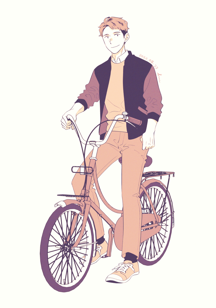 bicycle 1boy ground vehicle solo male focus shoes jacket  illustration images