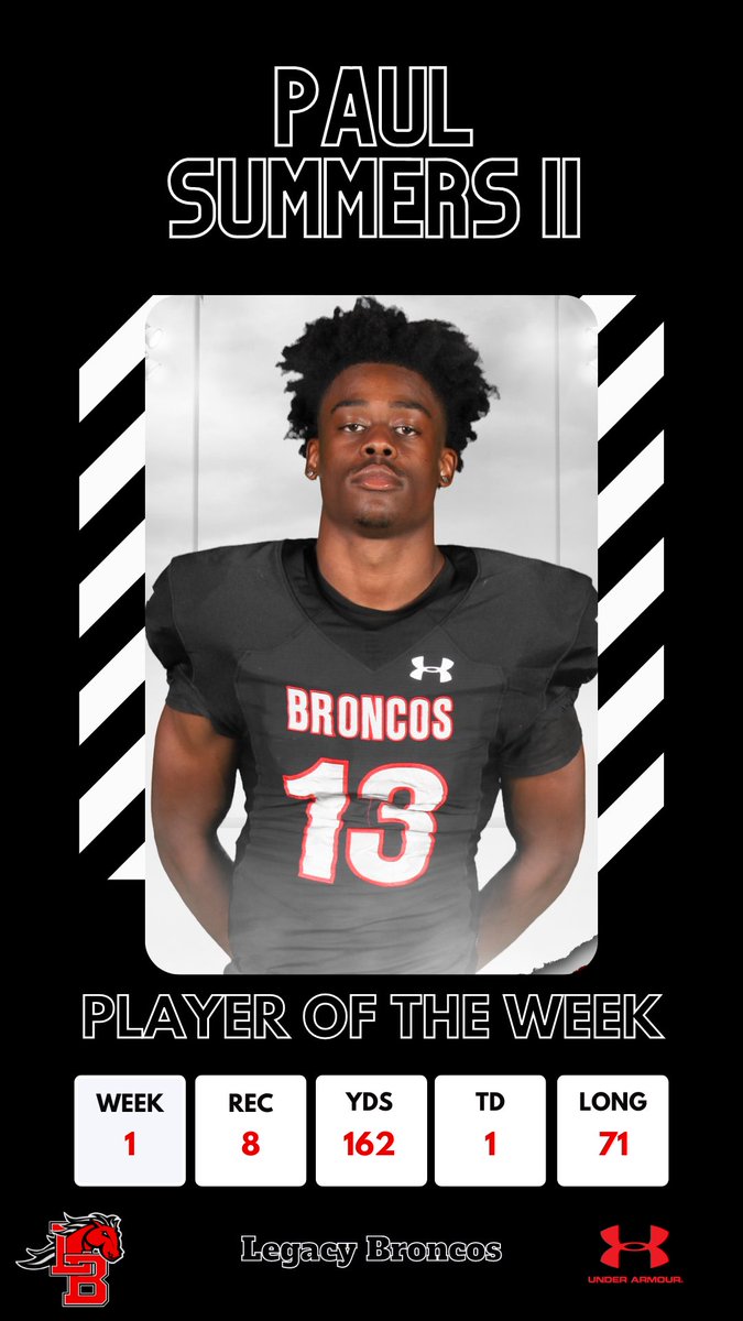 legacybroncofb's tweet photo. Congratulations to our Offensive Player of the Week vs. Richland! #WeAreLegacy https://t.co/UIXu8Uc4RP