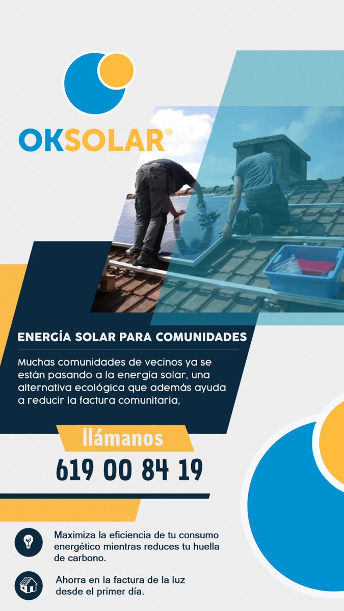OKSolarES's tweet photo. En #oksolar te ayudamos a reducir tu factura de la luz en tu comunidad. Únete al cambio. #energia #sol #energy #solar https://t.co/sVT8Jb5osz