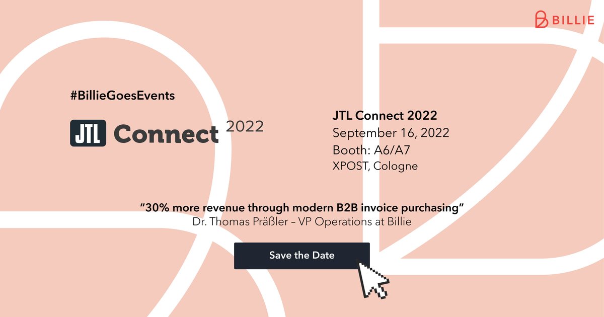 Billie_Payments's tweet photo. E-commerce trade fairs are back! Finally, in 2022, be prepared for a larger space, more visitors, a bigger product range, and of course—Billie! Come see us and find out what your JTL checkout for business customers should like from our experts. #jtlconnect
@JTLSoftware https://t.co/qHWJVreOCM