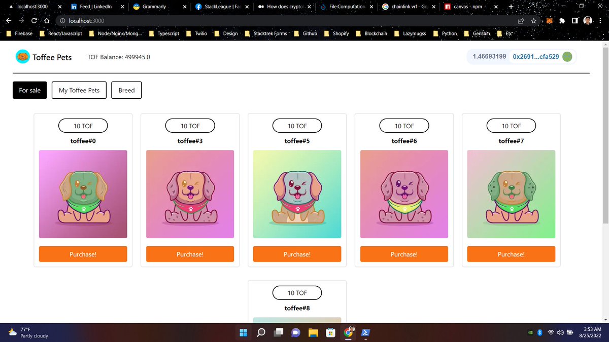 So happy to share that I won first place in the hackathon 🎊

In my project, I built a dapp that will allow two digital NFTs to breed using a genetic crossover algorithm with the help of Chainlink VRF.

github.com/KennieHarold

#NFTProjects #hackathon #web3community #NFTCommunity