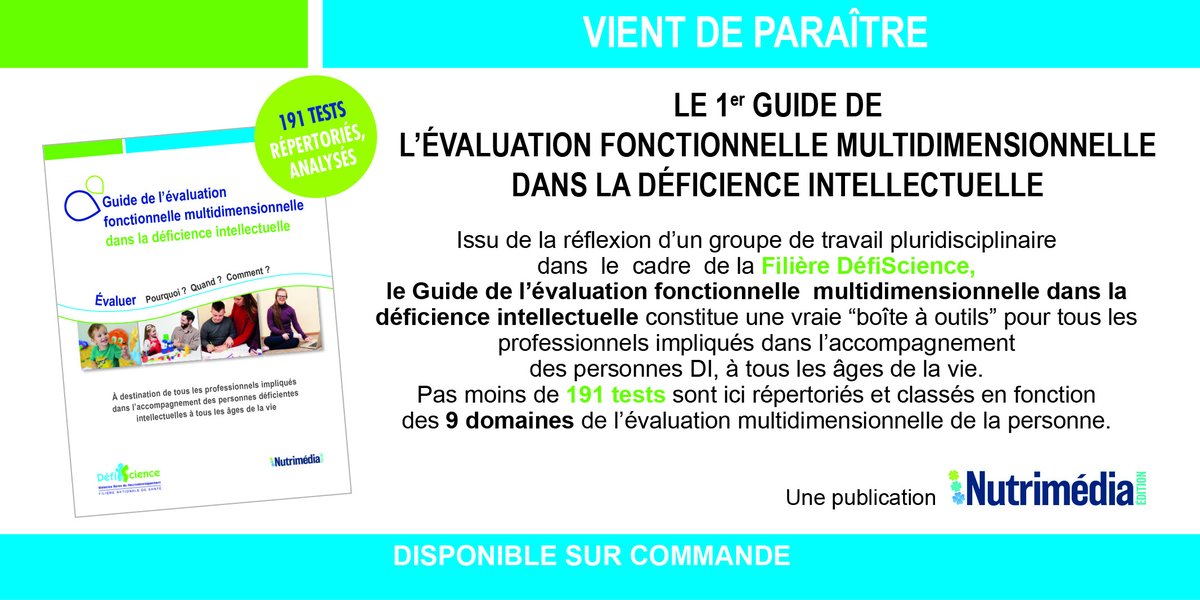 Nutrimedia's tweet photo. À commander ! Le 1er guide pour l'évaluation fonctionnelle multidimensionnelle dans la DI 
Aurore Curie, Vincent Desportes @CHUdeLyon Nathalie Touil @ch-levinatier @HCL_research
@filière nationale de santé #DefiScience  #maladiesrares #handicap 
contact@nutrimedia.fr https://t.co/XuZz0iIeZK