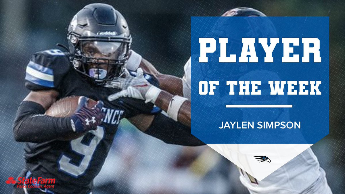 SFAgentParke's tweet photo. Congratulations to @Jaylensimpson9, our Week 2 #PlayerOfTheWeek. His fight, courage, and leadership are what REAL MEN are made of. You’re on the right path Bubba! Big things headed your way!!! 💪🏻🙌🏼 @FlorenceHSFB @939TheScore @FHSFalconRadio https://t.co/malhRRZTX0