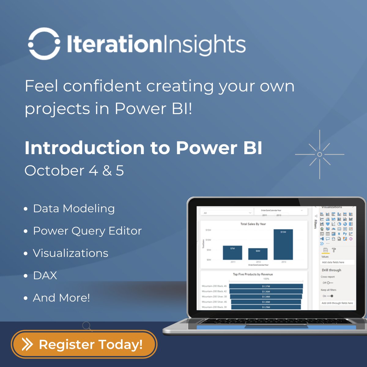 iterinsights's tweet image. Kick-off this Fall by transforming your #data in our Introduction to #PowerBI two-day instructor-led course!
Create interactive dashboards while learning #PowerQueryEditor, #DataModeling, DAX, Visualizations, and more!
Claim your spot today!
ow.ly/yVjR50KswOX
