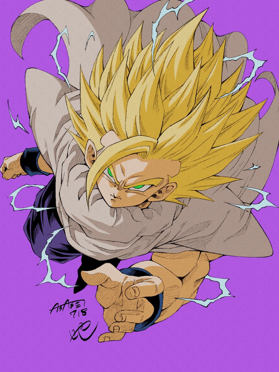 son gohan super saiyan 1boy solo male focus blonde hair green eyes spiked hair  illustration images