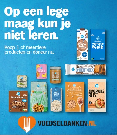 Vandaag start de <a href="/albertheijn/">Albert Heijn</a> actie “Op een lege maag kun je niet leren”. Klanten van Albert Heijn kunnen in 550 winkels producten doneren aan de lokale voedselbanken. De actie duurt t/m 04-09-2022. Wij vinden het geweldig dat Albert Heijn zich weer inzet voor de voedselbanken!