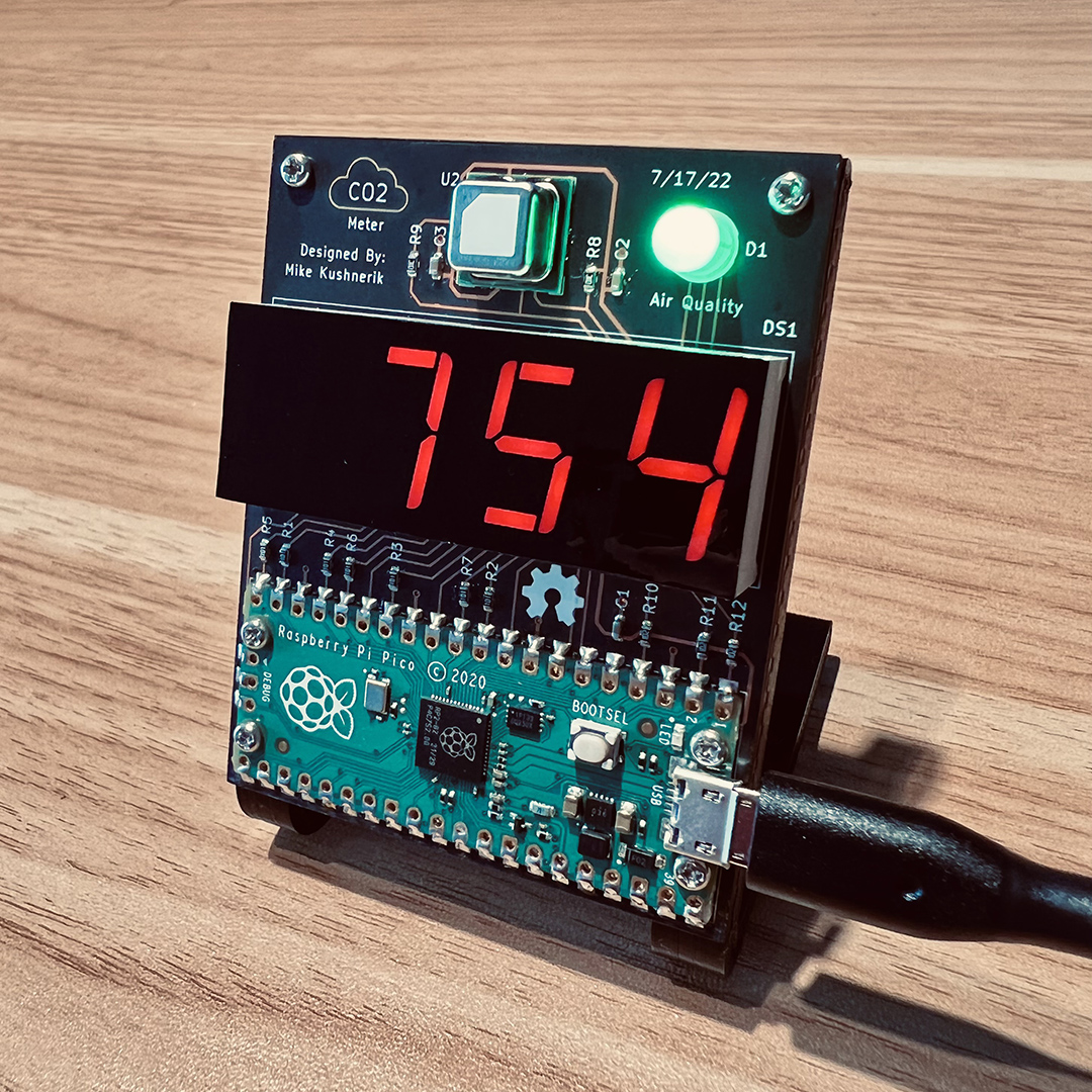 sensirion's tweet photo. The #SCD41 strikes again! Checkout the CO2 monitor designed by Mike Kushnerik. 
As platform he used a Raspberry Pi Foundation Pico development board.  A display and RGB led indicate the measured PPM of CO2.
👉Learn more: https://t.co/uAmMobjmh0
#MakerMonday #MakeItWithSensirion https://t.co/yRYtaH32fS