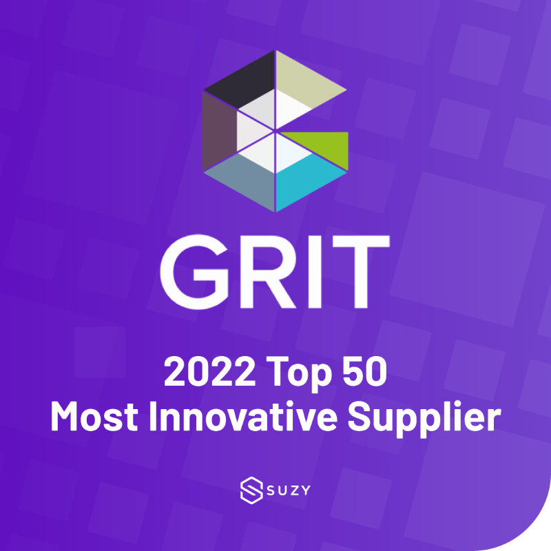 AskSuzyBiz's tweet photo. Suzy is #22 on @GreenBook’s Top 50 Most Innovative Suppliers list in the GRIT Report Business and Innovation Edition 2022! We also cracked the Top 20 in Data and Analytics, Qualitative Research, and Technology! #gritreport Learn more today: