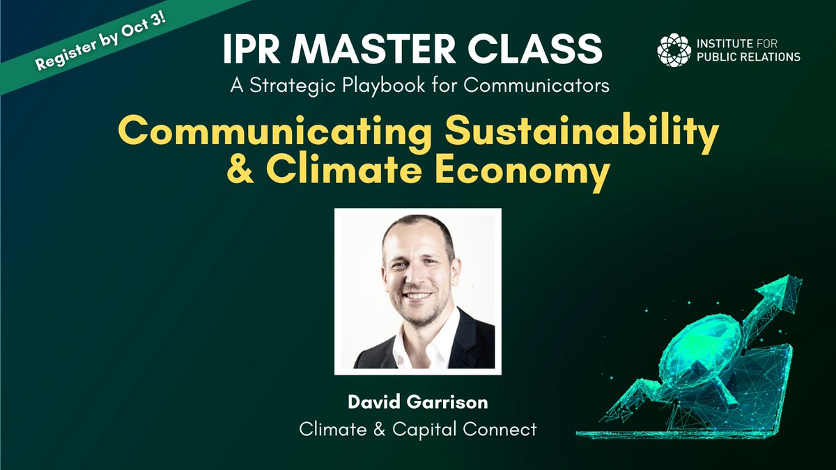 InstituteForPR's tweet photo. In our IPR Master Class: A Strategic Playbook for Communicators, @DavidCGarrison of @ClimateandCap will discuss insights from climate leaders on effective strategies for enhancing communication plans around climate change. Register by Oct. 3: https://t.co/IHjvAZQpaX https://t.co/AP1zFe4abE