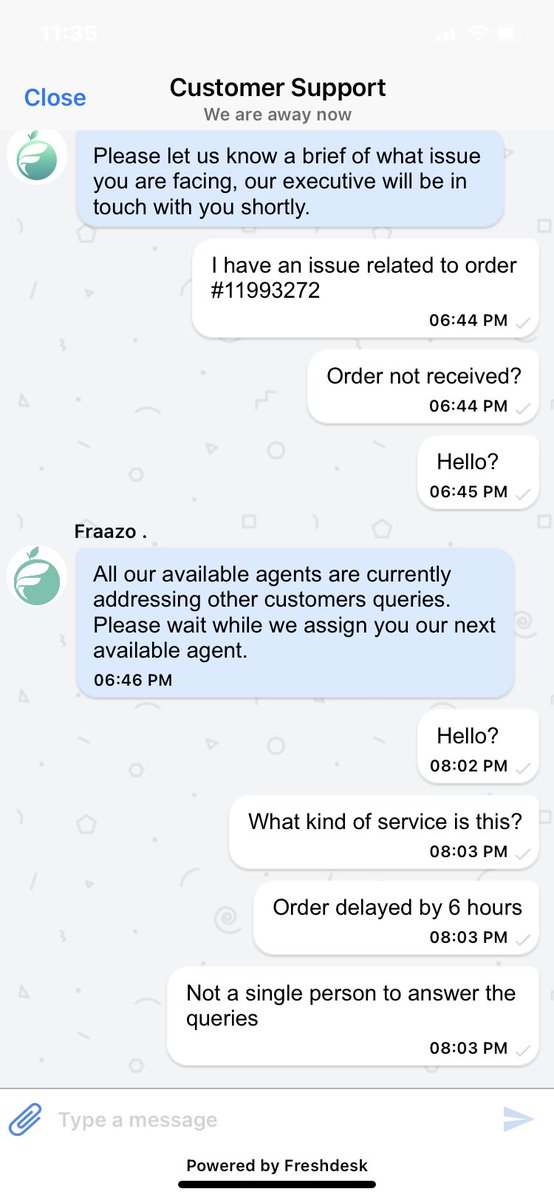 Souranath's tweet photo. @fraazocare @Fraazoindia1 Need help with order no #11993272 

A paid #fraazo order due 3 days ago. Tried messaging, tried calling - no response. I finally emailed to cancel my order - no reply. What kind of fraud service is this! @consumerforum_ @consumerForumCF @forum_consumer https://t.co/snttk3q24C