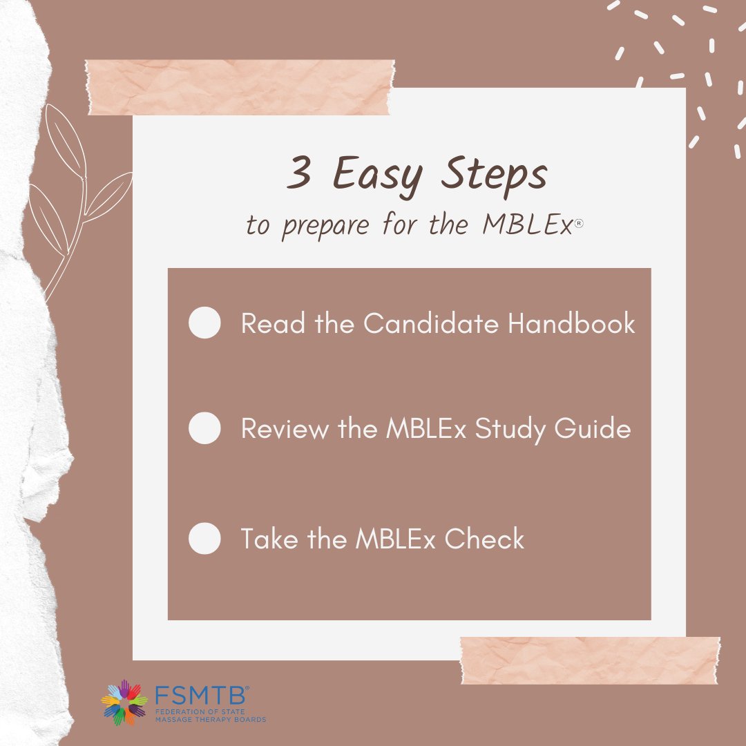 FSMTB's tweet photo. FSMTBโs MBLEx study tools ensure youโre prepped and ready. Learn what to expect when testing, take practice exams, and more. Go to https://t.co/lSmn1rnDbN to gain access to MBLEx study tools today! #mblex #mblexcheck #mblexstudyguide https://t.co/Fklp2hZAZH