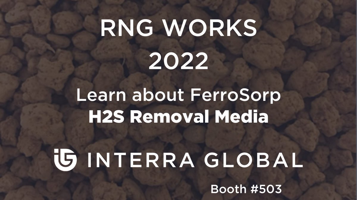 Interra Global is hosting a booth at this year's RNG Works in Nashville, TN. Before you check us out at booth #503, read more about how Interra Global is supporting the RNG industry with FerroSorp, H2S removal media.  interraglobal.com/removing-h2s-w…
#RNGWORKS #BIOGAS #RNG