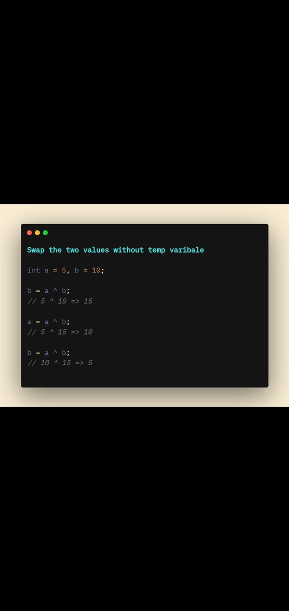 Tharunkumar1411's tweet photo. Let's know about the power of the XOR operator.

Day 39/100 #100DaysOfCode 

connect me on LinkedIn: https://t.co/MZMoLipglY

#bitwise #operators #xor https://t.co/GiE70A3maC