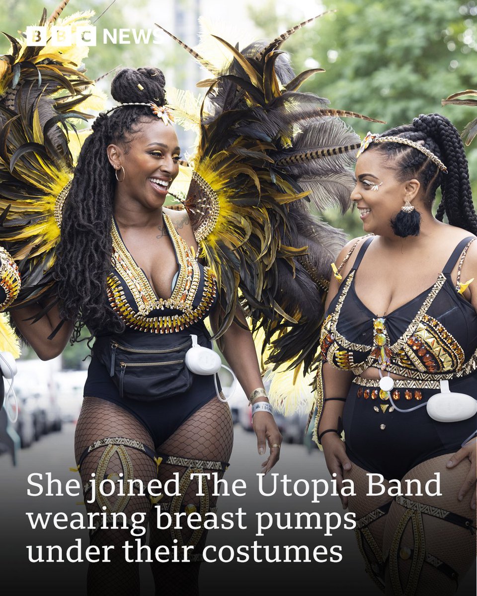 Carnival day two is in full swing. 🎊 

Singer Alexandra Burke joined The Utopia Band wearing breast pumps under their costumes. They are part of the Pumps on Parade campaign, tackling taboos about breastfeeding and pumping in public.

Read more: bbc.in/3CGrcxN