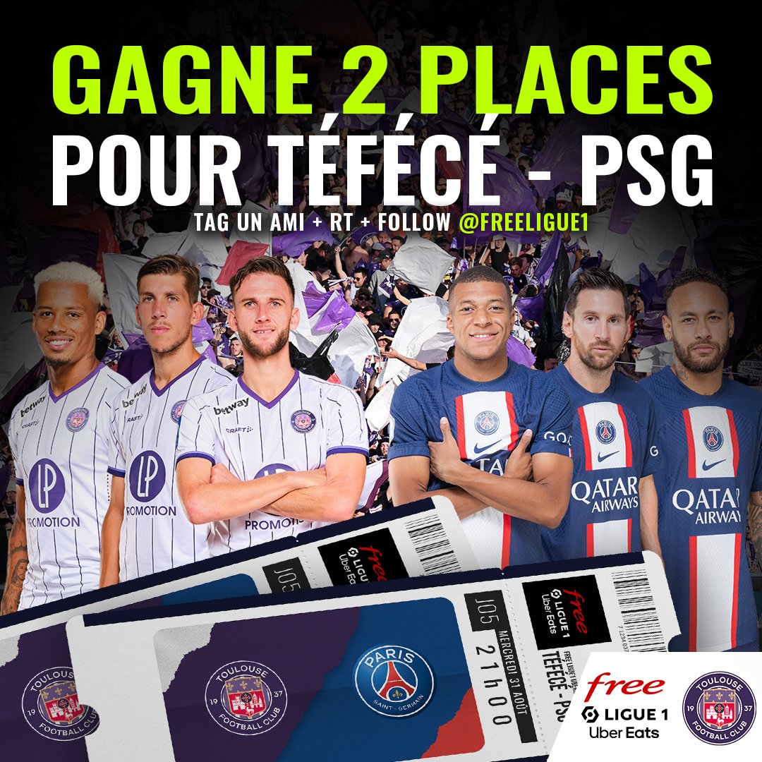 FreeFoot's tweet photo. [#JeuConcours 🎁] Un match à ne pas manquer… Supporters du @ToulouseFC, comme promis, on vous offre 2 places pour la rencontre face au #PSG ce mercredi à 21h ! 🎟️🔥

Pour tenter ta chance :
👉 RT + Follow @FreeLigue1 
👉 Tag un ami

#TFCPSG https://t.co/OBZm0q8Z5u
