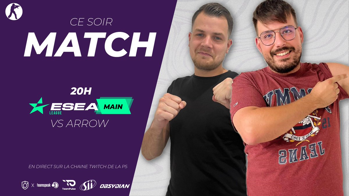 Project5_Esport's tweet photo. π― | π ππ§ππ | π―
Rendez-vous ce soir pour l'affrontement de nos joueurs #CSGO contre @ARROWdotGG dans un match #ESEA Main ! π₯
Cela se dΓ©roule Γ 20h00, alors on vous attend dans les gradins ! π
#ForzaP5 #CSGOMain ππ https://t.co/M3B18iPKig