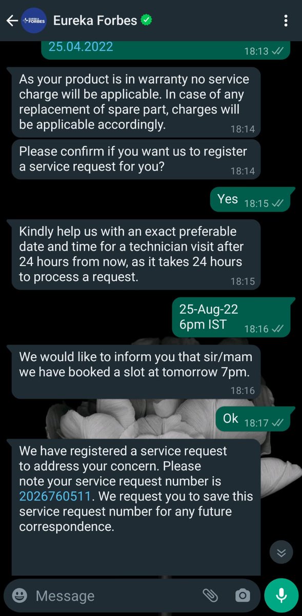 Lushmita1's tweet photo. Dear @EurekaForbes , Thank you for the slowest and pathetic service. Been 5 days, the 4month old product is out of order &amp; not even a single callback by any technician even after regular calls to Tollfree, email to customer care, logged SR &amp; raised complaint. https://t.co/c5YyGa07ow