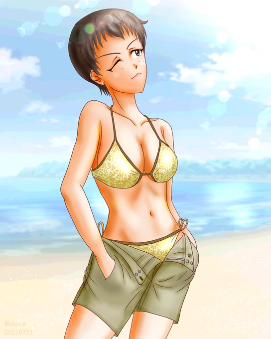 今まで描いたび水着絵を金ビキニ化してみました#ガルパン #金ビキニ 
