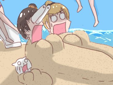 「 皆で過ごす夏休みをイメージして描きました。砂で盛ったから、これで全員ボインボイ」|inazuma　💎🌙のイラスト