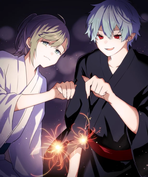 夏の終わりに線香花火 #くろのあとりえ 