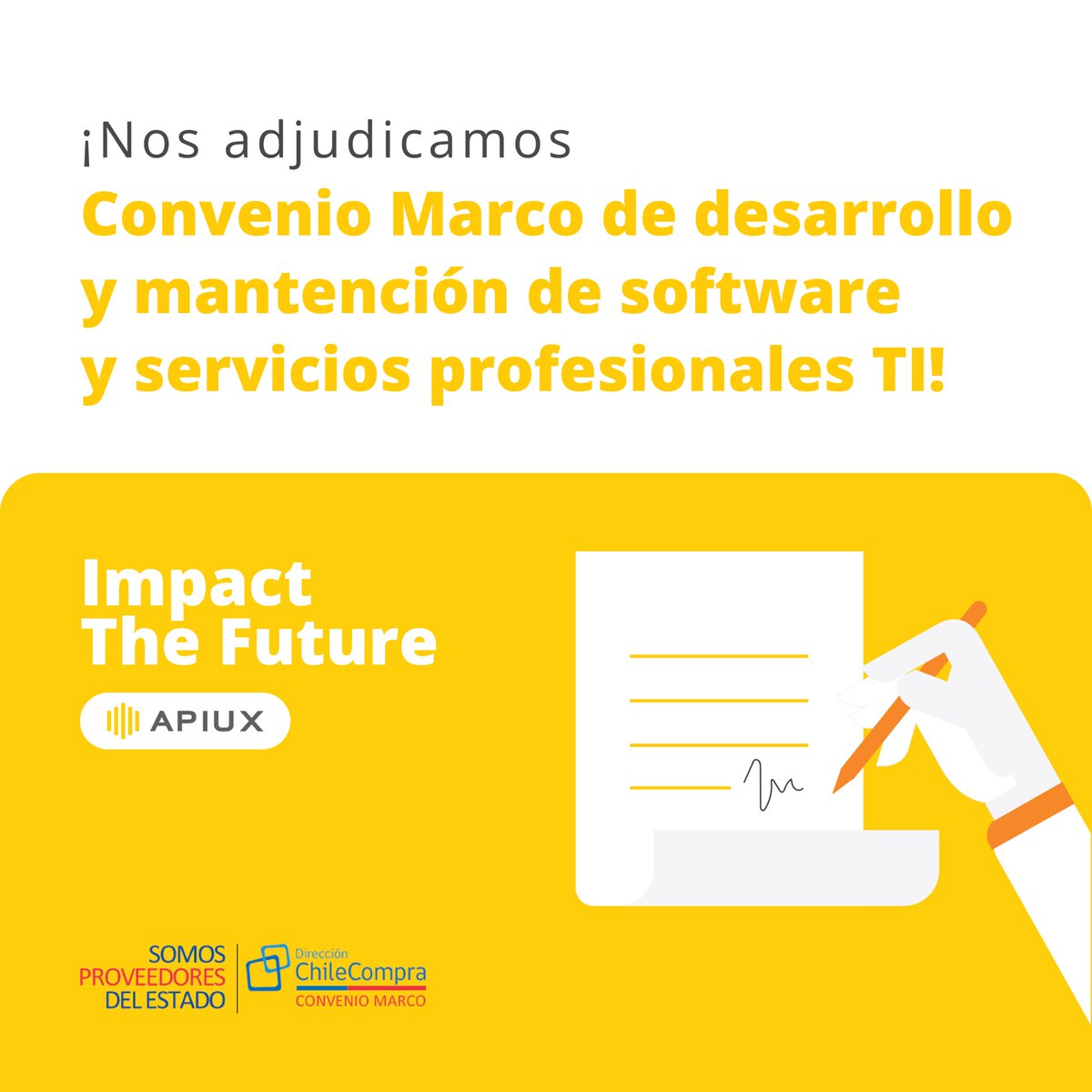 Apiuxtecnologia's tweet image. #BuenasNoticias ☕ ¡En #Apiux seguimos apoyando al sector público a acelerar su digitalización! 💪🏼 Nos complace anunciar la renovación de nuestro Convenio Marco 👨🏼‍💻 Esto nos permitirá seguir impactando al sector público con el mejor talento de la industria 🇨🇱👩🏻‍💻