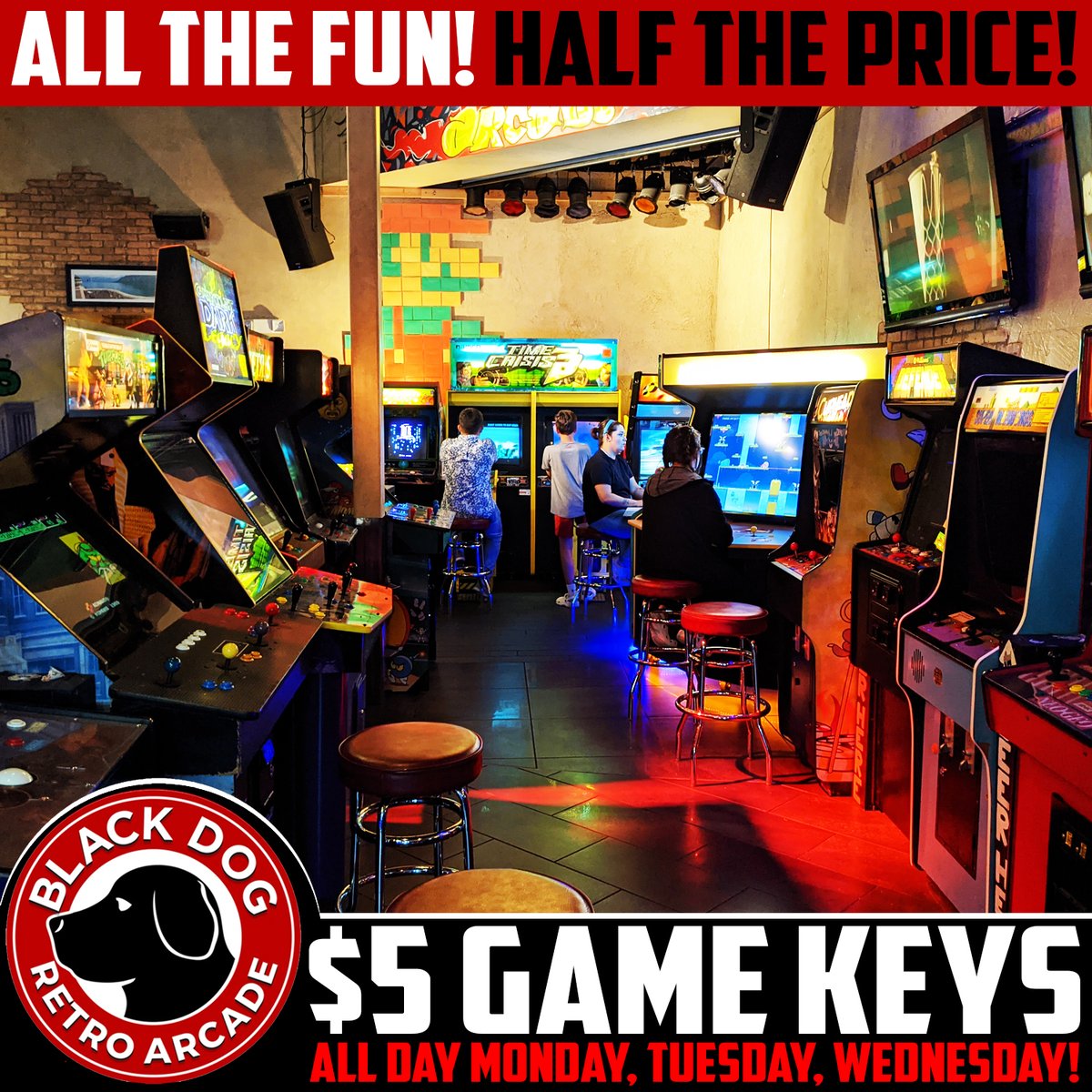 BDRetroArcade's tweet photo. $5 Game Keys are back!
Come enjoy the entire arcade for half the price! We open at 11am!
#blackdogretroarcade #dfw #dfwarcade #dfwgamer #dfwgeek #dfwnerd #dfwcosplay #dfwindiedev #dfwrestaurant #dfwfoodie #dfwcoupon #arcade #arcadegames #videogames #retrogaming #retro #gaming https://t.co/3XliNtoEAm