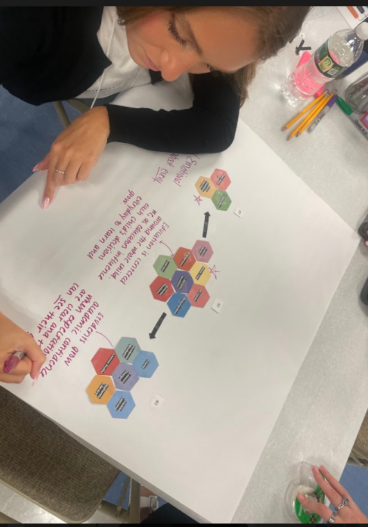 Colemoriarty's tweet photo. NTI: Hexagonal Thinking! How might we make connections between and among effective lesson design, the principles of SEL, and literacy? These connections support us in cultivating a learner identity! It can be done! @RVCSchools @mattgct #likeacyclone #RVCgameon https://t.co/LJDGgRkJoT