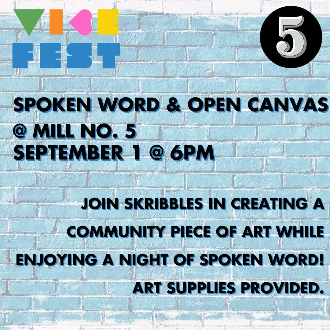LikeLowell's tweet photo. Don't miss Spoken Word and Open Canvas at Mill No. 5 on September 1st! Join Skribbles in creating a community piece of art while enjoying spoken word. Art supplies provided!โ๏ธ
#LikeLowell #LowellMA #VIBEFest22 #MillNo5 #SpokenWord #CommunityArt https://t.co/nLRQiAT5gY