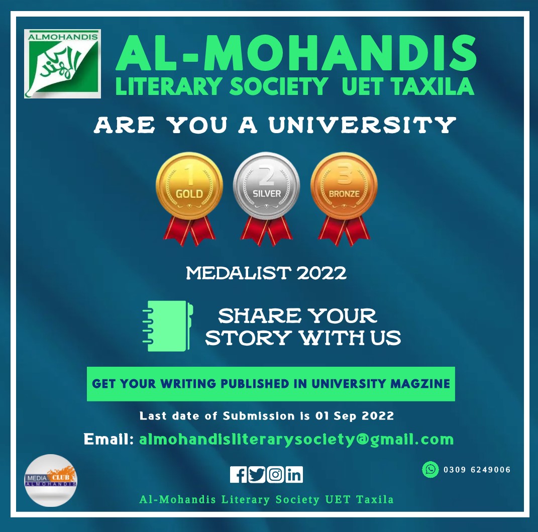 UET_Literary's tweet photo. Email us : almohandisliterarysociety@gmail.com
last date of submission is 1 September 2022 #email #magazine #UET #uettaxila #uetmagazine #Al-Mohandis https://t.co/vD6xAXhQ5S