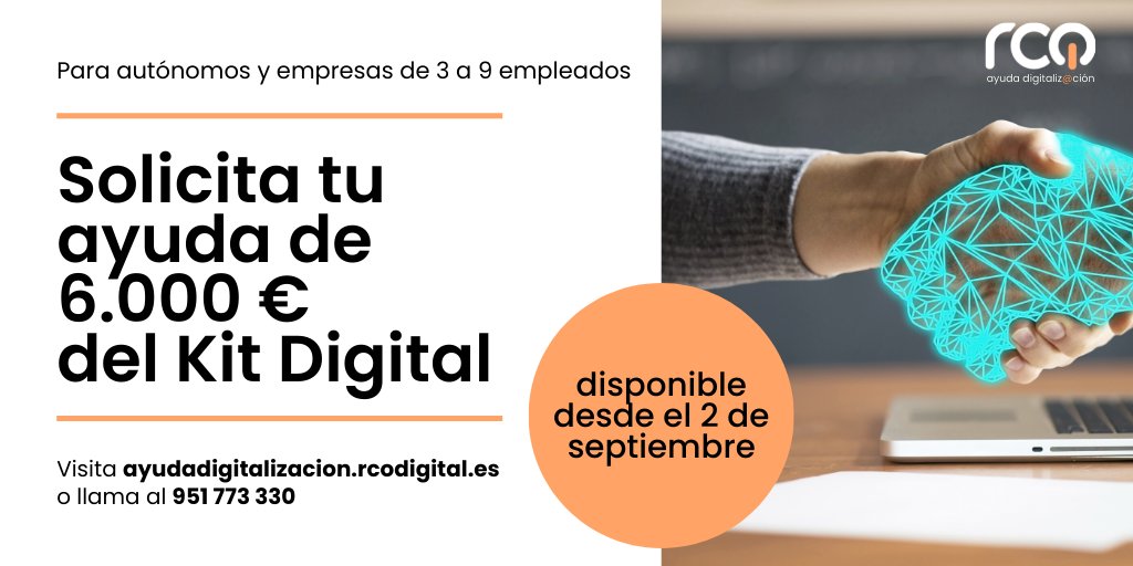 rcodigital's tweet photo. 📢¡Aprovecha esta oportunidad! El 2 de septiembre de abre el plazo para la presentación de solicitudes de #ayudas de 6.000 € del #KitDigital para #empresas de 3 a 9 trabajadores.

👉https://t.co/Q6zZEiW1dG

#bonodigital #digitalización #transformacióndigital #solucionesdigitales https://t.co/pZabGOkyoT