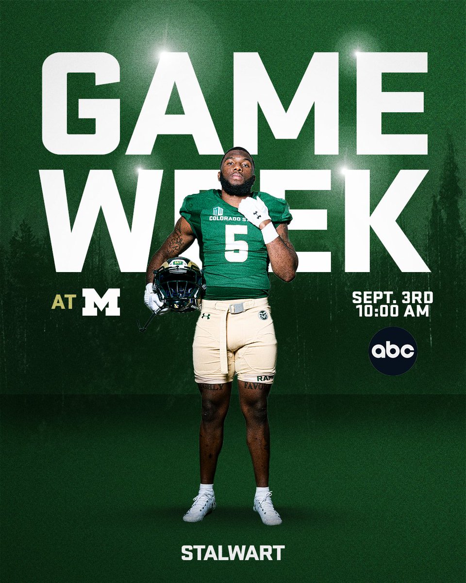 Been waiting a while to say this... It's 𝗚𝗔𝗠𝗘 𝗪𝗘𝗘𝗞❗ 📍 at #6 Michigan 📅 Saturday, Sept. 3 ⏰ 10 a.m. MT 📺 ABC #Stalwart x #RamGrit 🐏