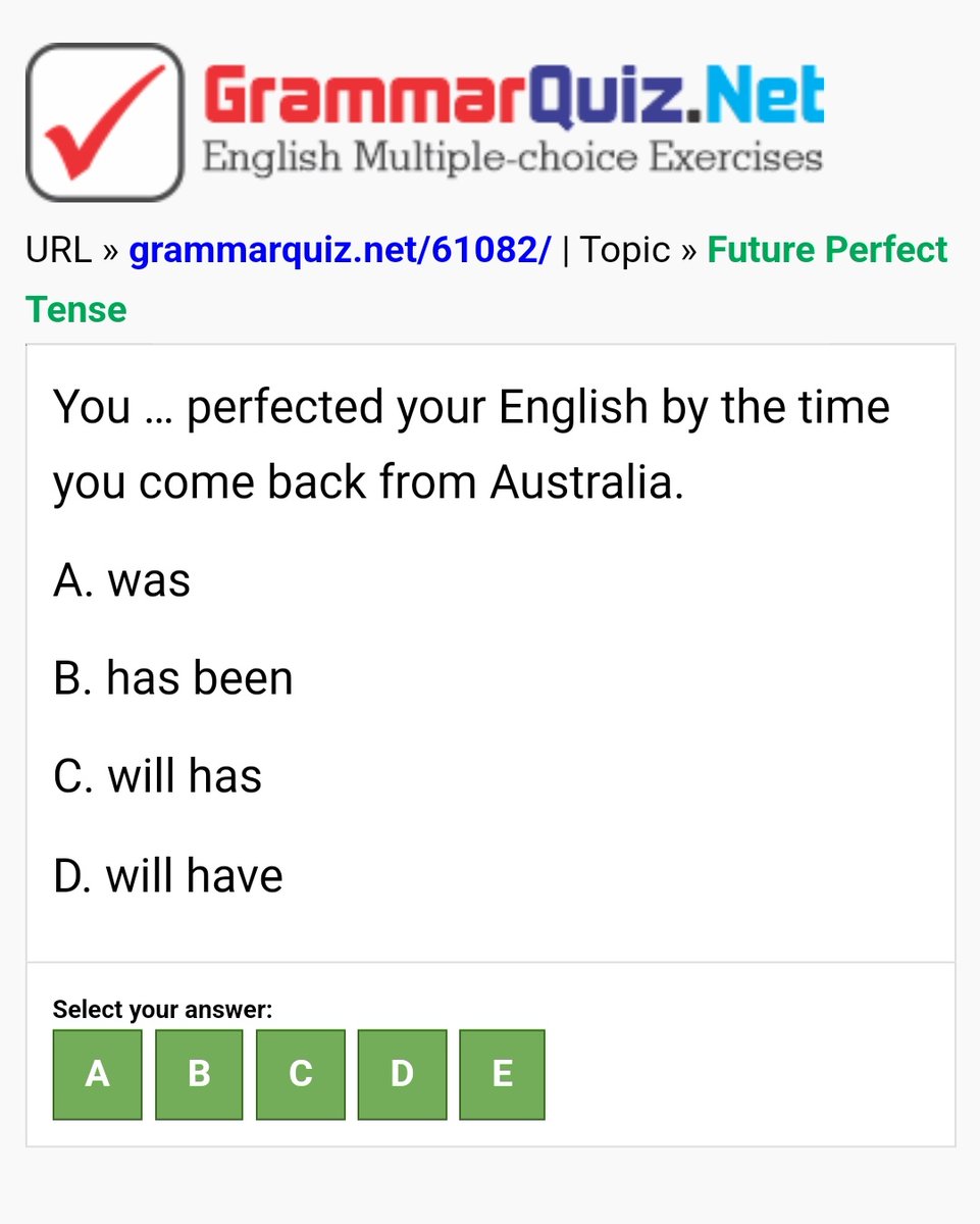 What is the correct answer? grammarquiz.net/61082/ #englishgrammarexercise #englishclub #quizoftheday #englishcourse #englishlanguage #easyenglish #toefl #toeic #ielts