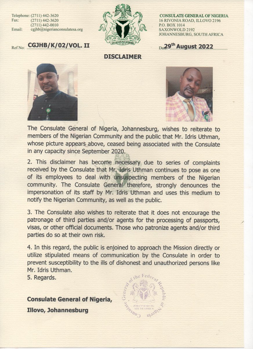Consulate General of Nigeria, South Africa tweet media