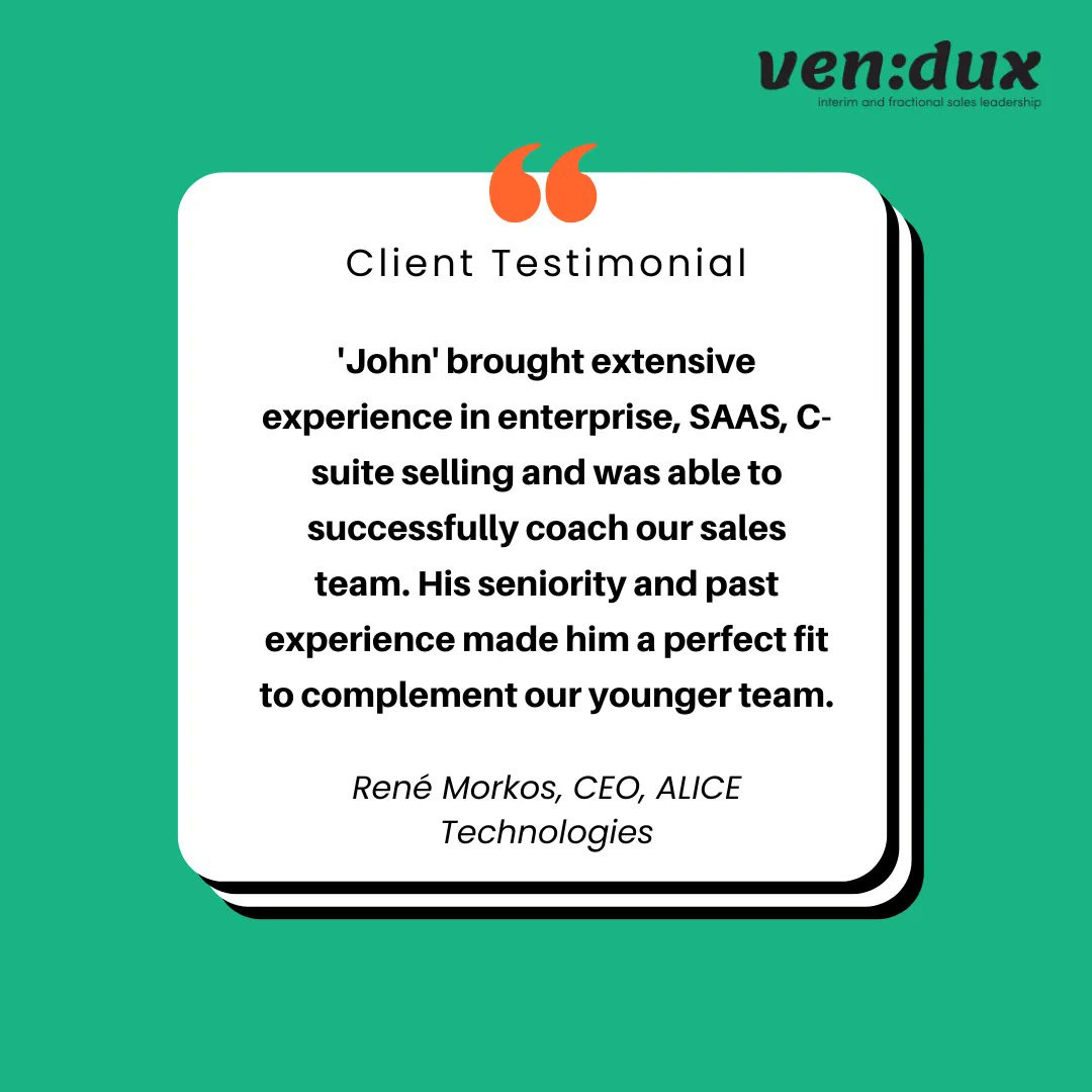We ensure to match our clients with only the most qualified sales professionals! Take a look at some of our client success stories here --> buff.ly/3pTgZq0 

#vendux #sales #business #interim #success
