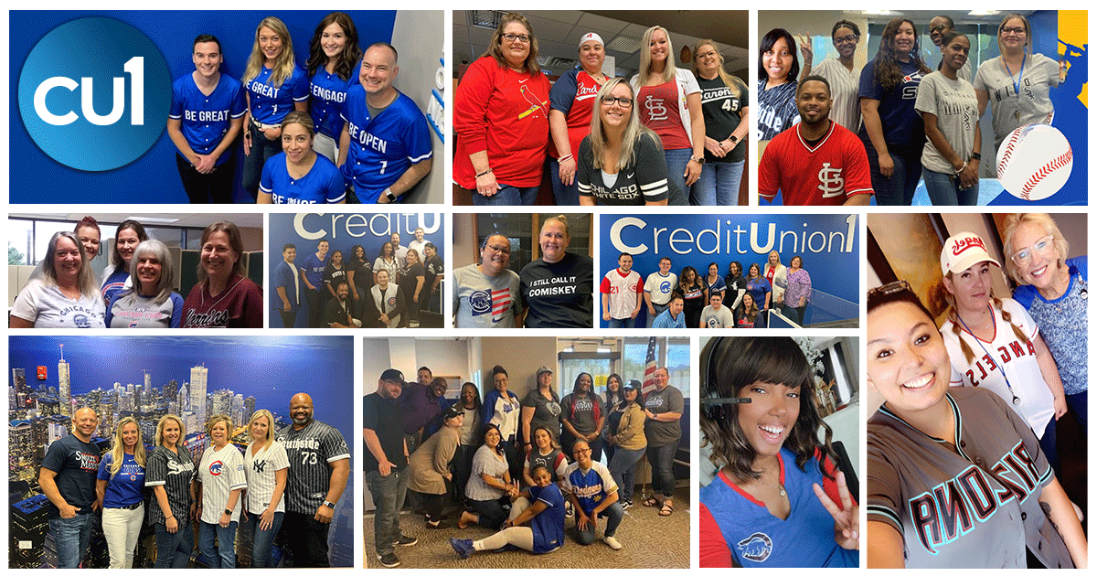 MyCreditUnion1's tweet photo. Batter up! This summer CU1 started monthly themed days, kicking off with MLB Day in July. The team had a ton of fun representing their favorite MLB teams. #creditunion1 https://t.co/ssvR3YV4yG