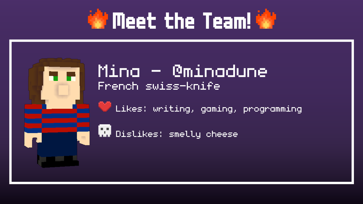 particubes's tweet photo. The second member who joined the team recently is minadune! 
Meet our new dev with many other talents! 📚⚡

#MeetTheTeam #gamedev #voxel https://t.co/AzN5PxK2HI