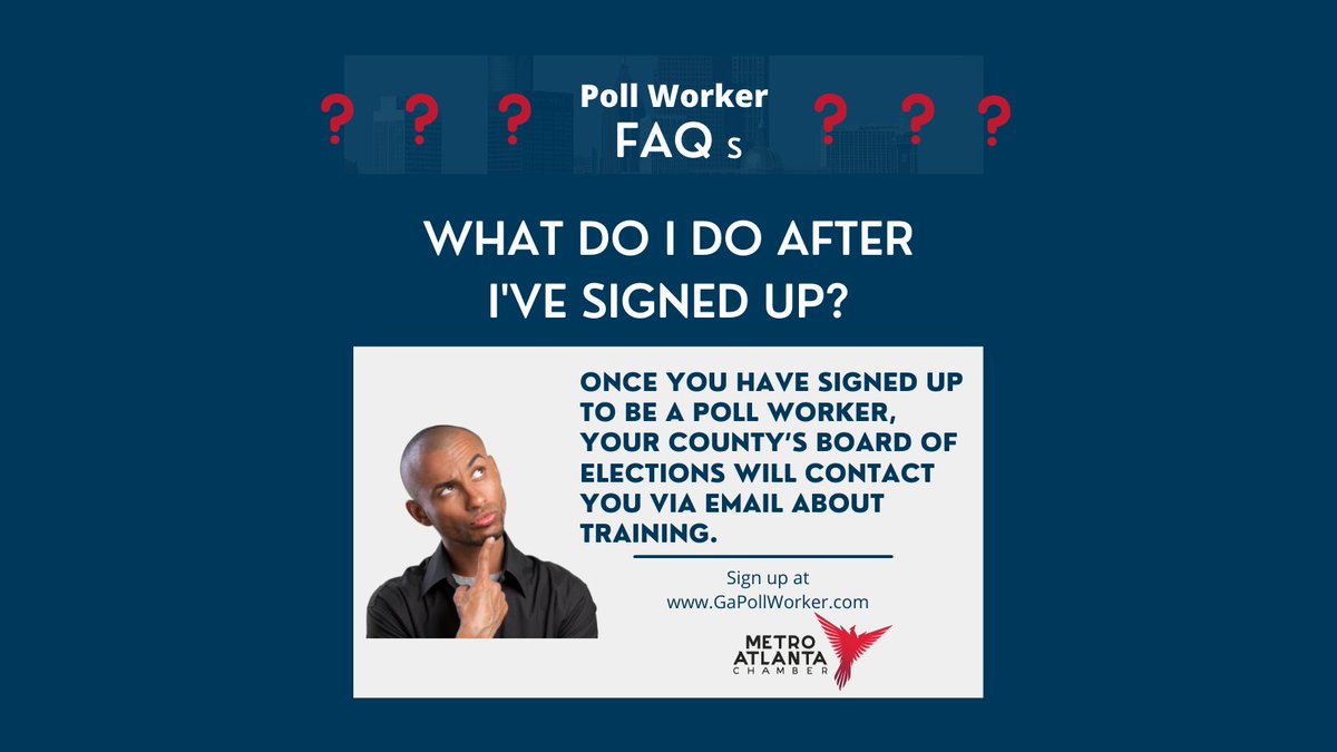 atlchamber's tweet photo. There is still time to sign up to be a poll worker. Support this year's elections by being a resource for voters at a polling location. Learn more at https://t.co/Pew6AcNCMb https://t.co/fCYjYjTg3Y