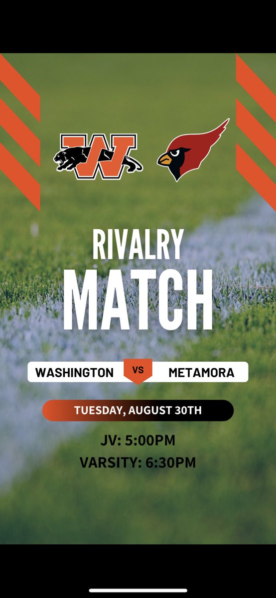 Come out tomorrow night to support Washington Soccer at home as they take on their rivals the Metamora Redbirds! Both levels of Washington soccer looking too stay undefeated!